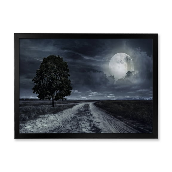 Designart 'A Full Moon Over Paved Road' Nautical & Coastal Framed Art Print