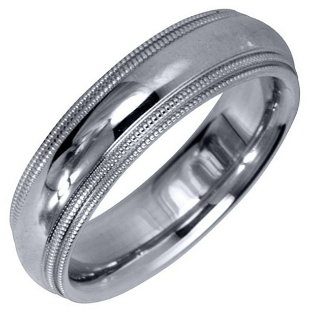 TheJewelryMaster 14K White Gold Mens Wedding Band 5mm High Gloss