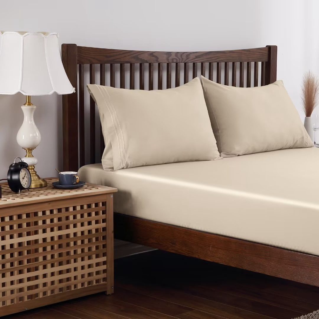 Shunjie.Home 100% Bamboo Fitted Sheet Only Queen Size, 400 Thread Count, 16" Deep, Super Soft, Beige