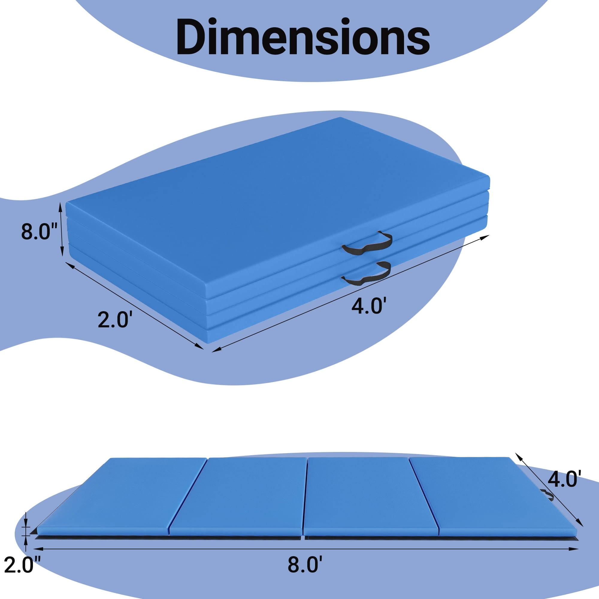BalanceFrom Versatile 4'x8'x2" High-Density Gym Mats - Extra Thick, Anti-Tear, Easy-Clean, Foldable for Aerobics, Yoga, Martial Arts, with Durable Vinyl and Velcro, Blue