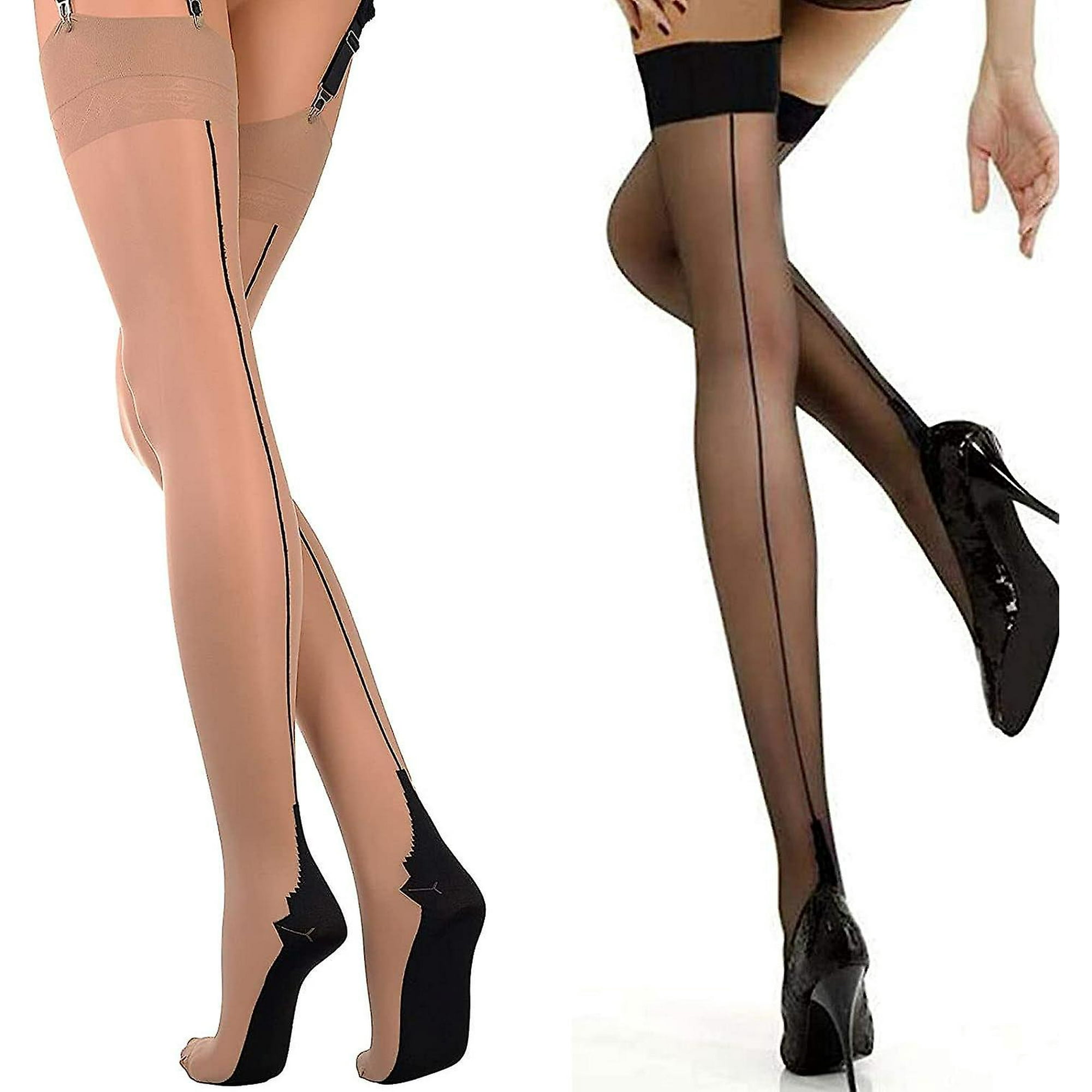 2 Pairs Hold Ups Stockings With Back Seam Lace Silk Thigh High Stocking For Women Anti Sex Walmart