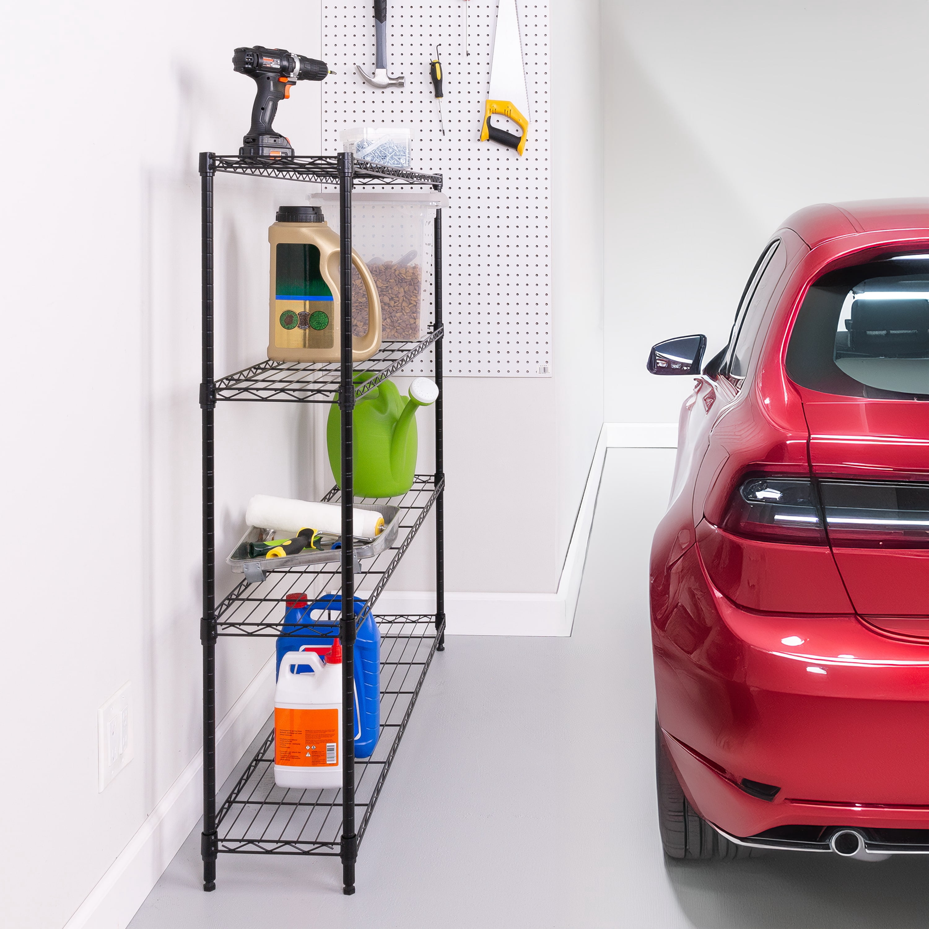 Honey-Can-Do 4-Tier Steel Slim Profile Wide Shelving Unit, Black, Holds up to 100 lbs per Shelf