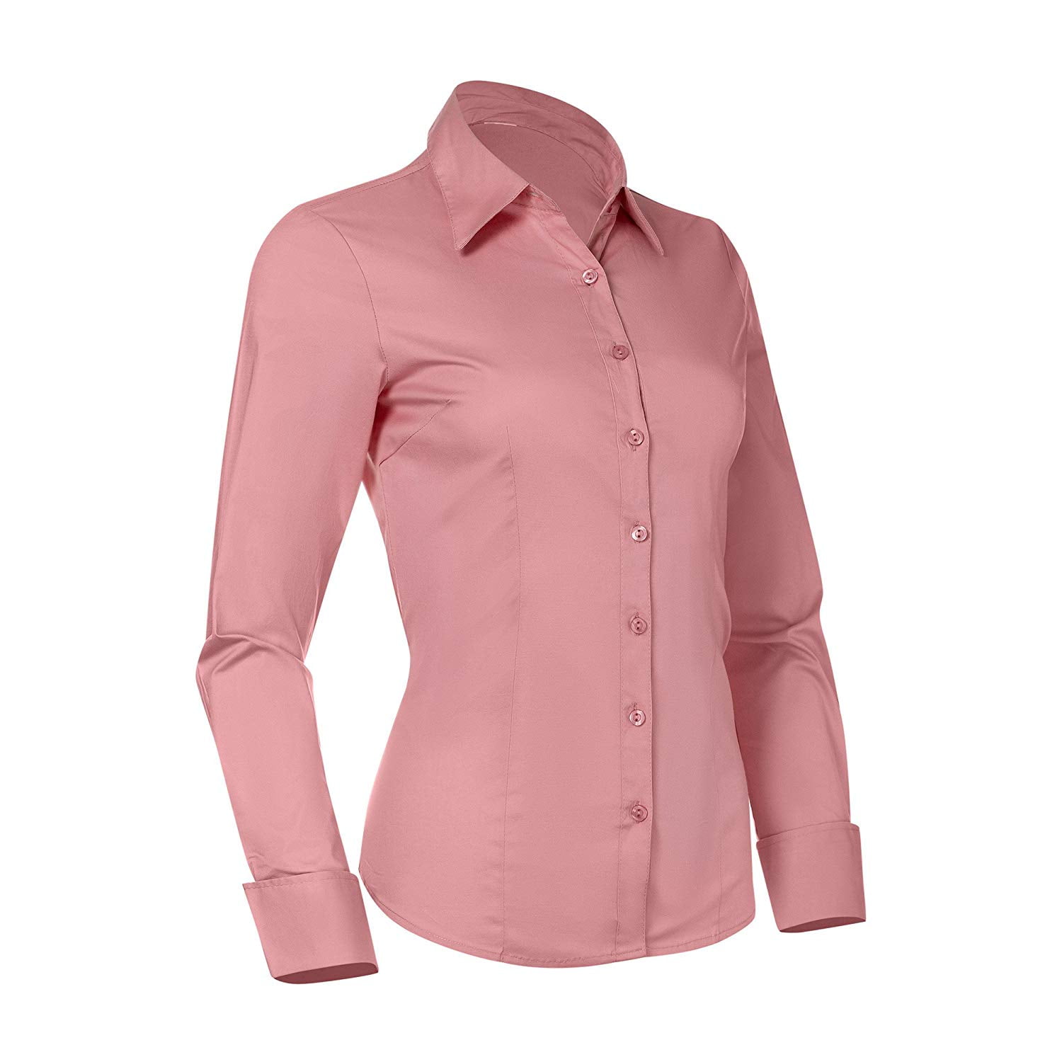 Button Down Shirts for Women, Fitted Long Sleeve Tailored Shirt Blouse