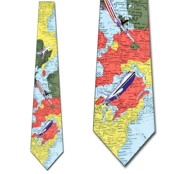 World Map with Planes Necktie Mens Tie by Three Rooker