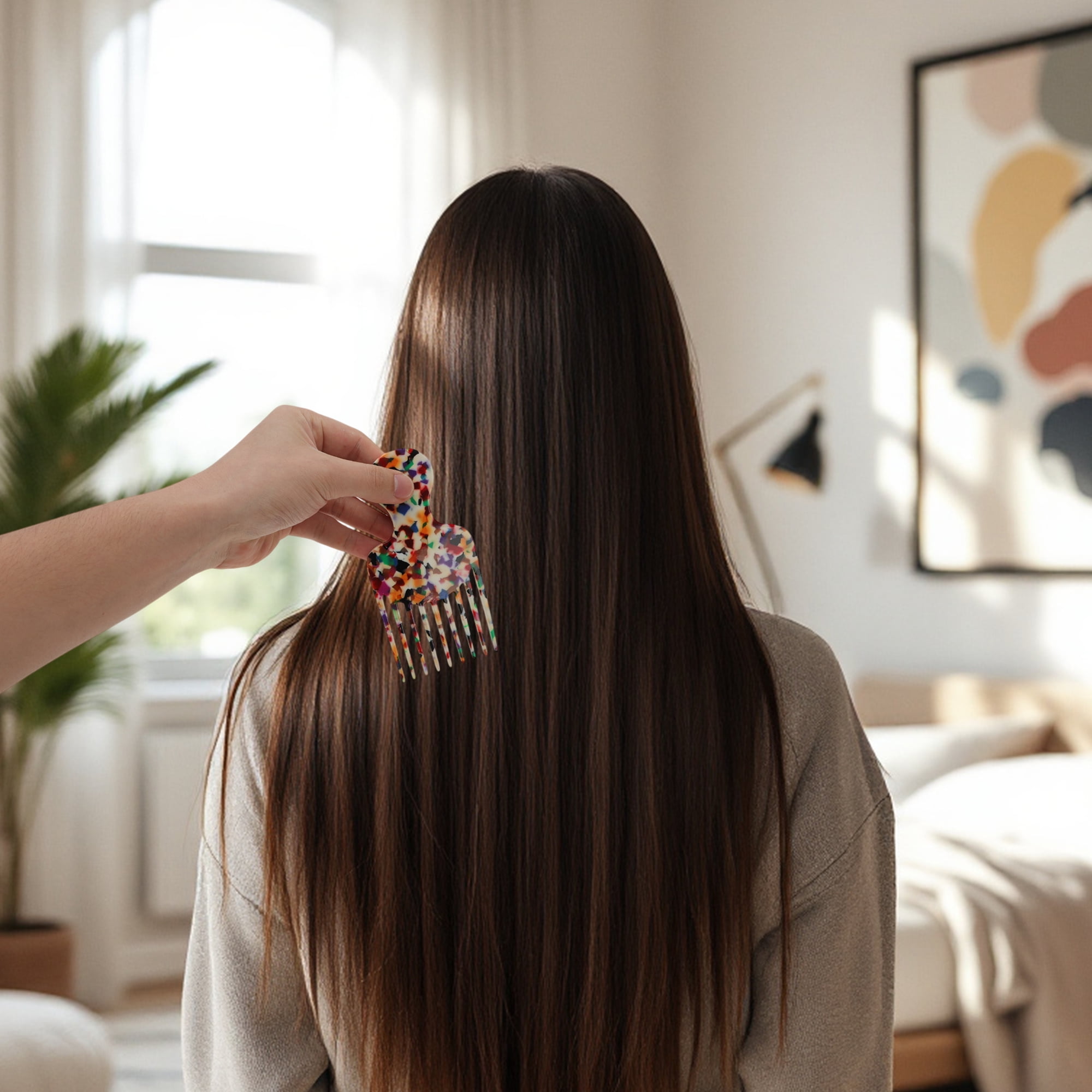 Unique Bargains 1 Pc Round Handle Marble Hair Insert Comb for All Hair Types Colorful
