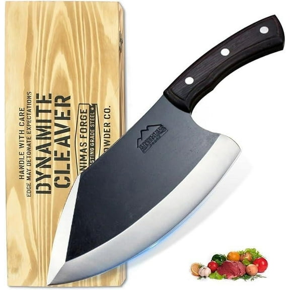 Animas Forge Butcher Knife, Hand-Forged High Carbon Steel Cleaver, Full Tang Meat and Bone Cutting Knife for Kitchen and Outdoor Use