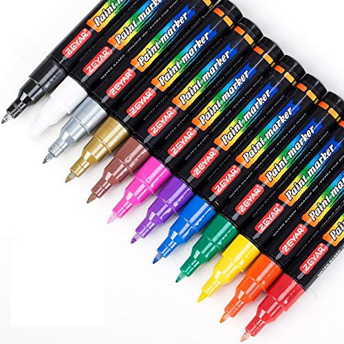 Metal 12 Colors Expert of Rock Painting ZEYAR Acylic Paint Pens Extra Fine Point Ceramic and Non porous Surfaces Works on Rock Permanent & Waterproof Ink Water Based 12 Colors Wood Glass 