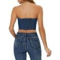 thumbnail image 3 of INSPIRE CHIC Women's Denim Tops Button Front Smock Back Strapless Tops M Blue-1, 3 of 6