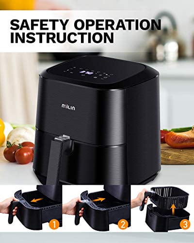 MILIN Air Fryer 5.8 Quart, 1700-Watt Electric Hot Airfryers Oven with LED Digital Screen and Temperature Control, 7 Presets, Nonstick Basket, 100 Recipes & ETL Certified
