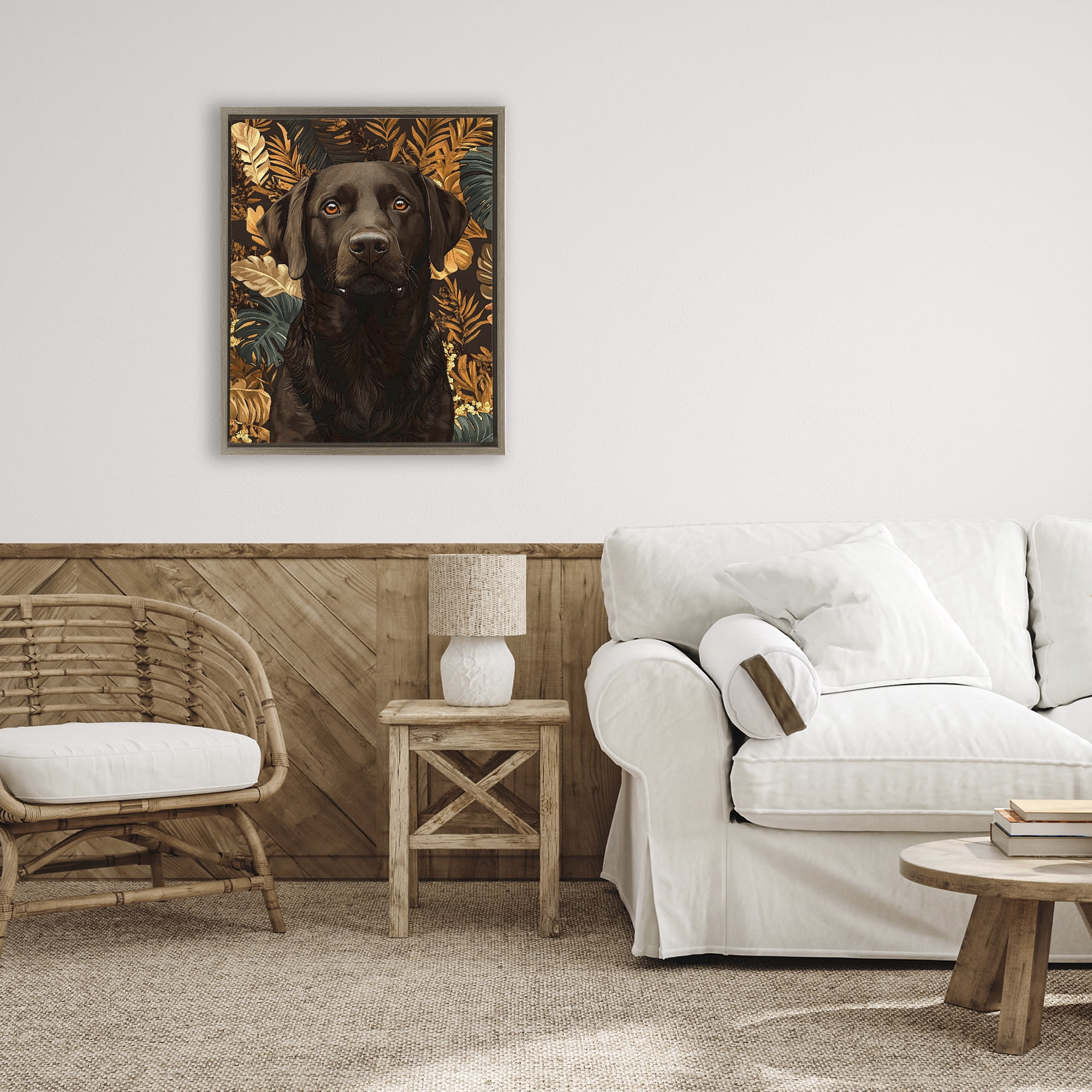 Stupell Industries Labrador with Golden Leaves Brown Framed Floater Canvas Wall Art, design by Creative Studio