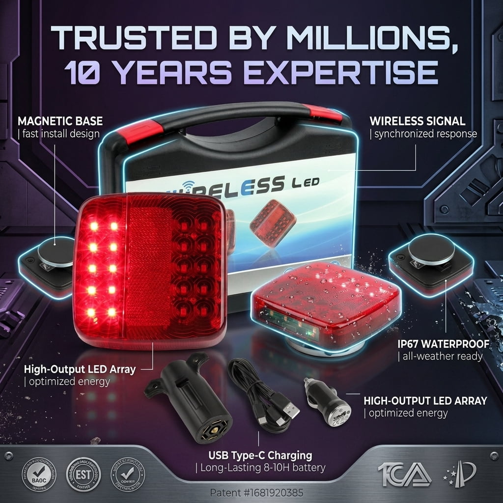 Beslands Wireless Trailer Lights Magnetic, Rechargeable LED Towing Tail Lights Kit, Waterproof Portable Magnetic Tow Lights for Truck, Boat, RV