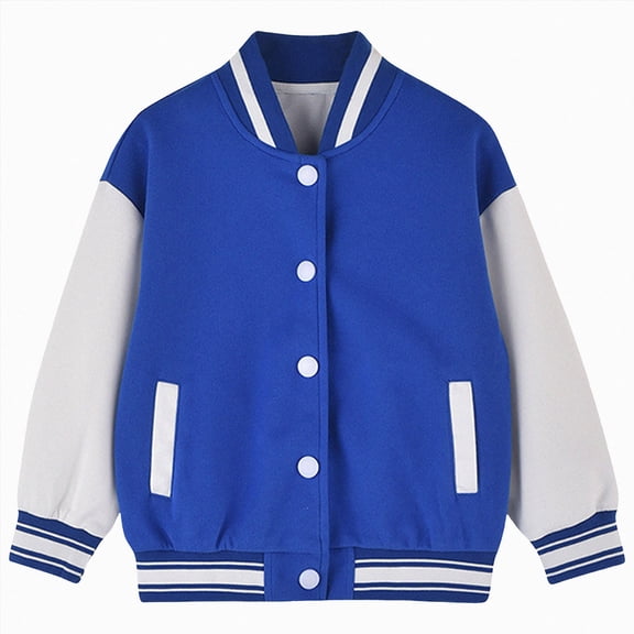 Gubotare Boys Girls Baseball Jacket Toddler Bomber Cardigan Coat with Pocket Kids Vintage Varsity Letterman Outwear Uniform Blue,Size 13-14 Years