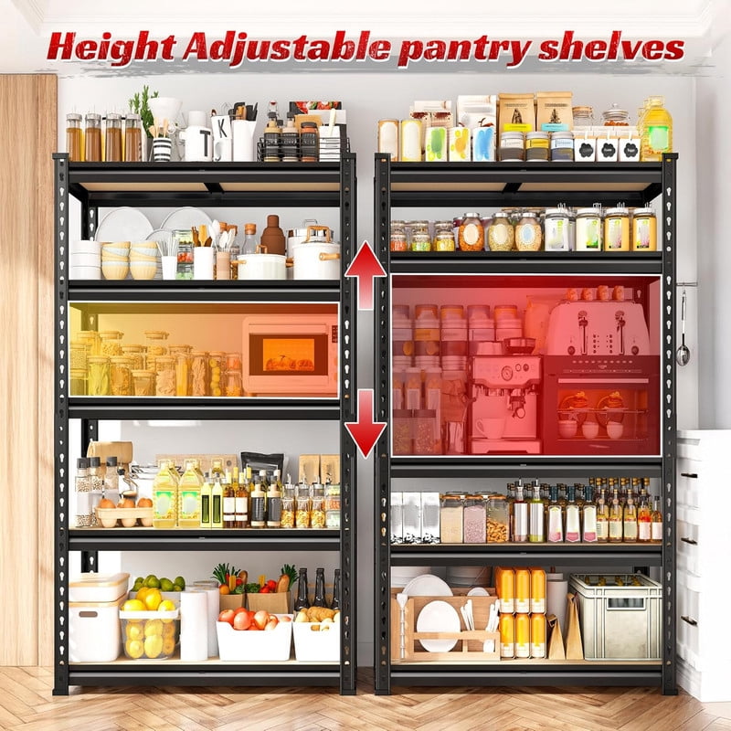 5-Tier Garage Storage Shelves, Heavy Duty Adjustable Shelving Unit, 60" H Garage Rack， 2400lbs Metal Utility Shelves for Warehouse, Basement, Pantry, Home Organization