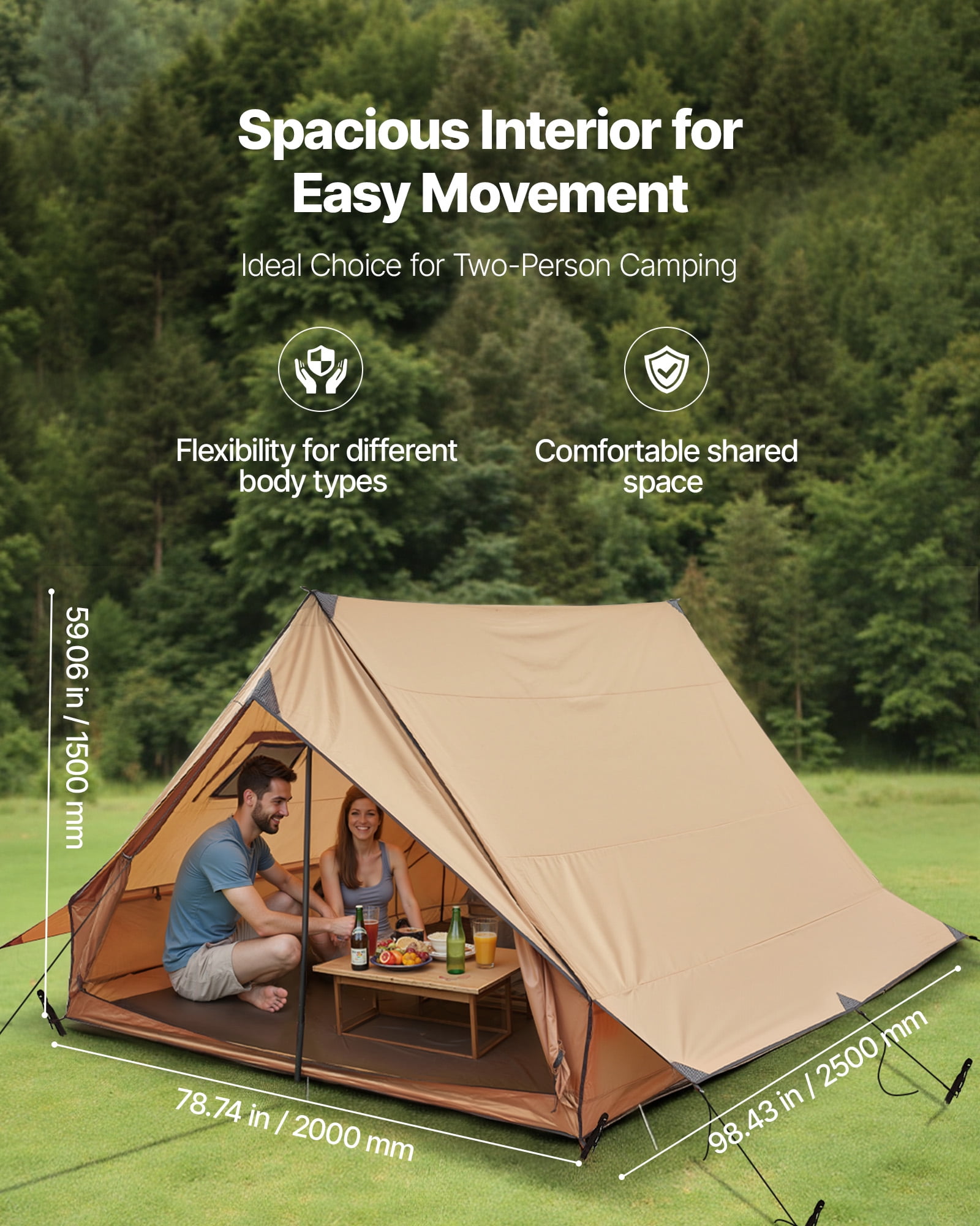 VEVOR Camping Hot Tent, 2 Persons Cabin Tent with Stove Jack & Poles, Waterproof Winter Tents Shelters with Fireproof Ground Mat, Portable 4 Season Tents for Hiking Fishing Hunting Backpacking