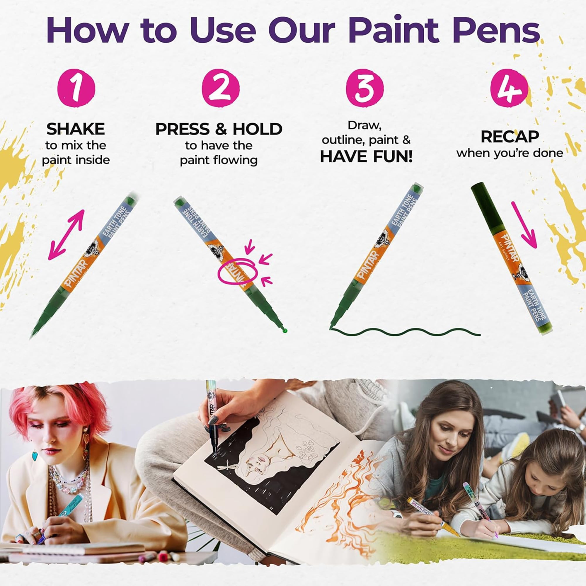 Pintar: Acrylic Paint Markers: Earth Tone - Extra Fine Tip .7mm, 20 Pack - Rich Opague Colors, Japanese Ink Multi-Surface Pens, Premium Art Supplies