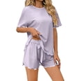 thumbnail image 2 of BUIGTTKLOP Women Pajama Sets Short Sleeve Shirts Ruffle Hem Shorts Sleepwear 2 Piece Lounge Shorts Set, 2 of 6