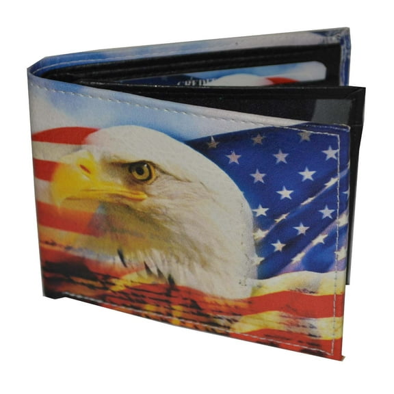 Men's US Flag and Eagle Print Bifold Exotic Wallet with Printed Gift Box