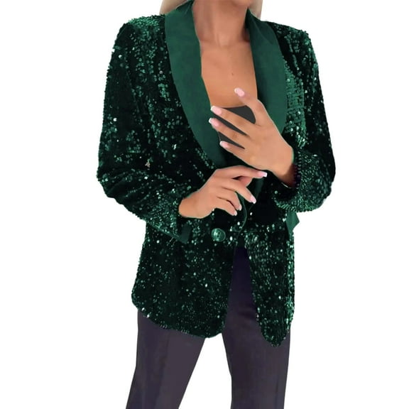 Women's Stylish Sequin Lapel Casual Suit Jacket Elegant Coat for Work Party Outfit