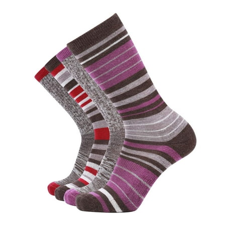 

EnerWear 4 Pack Women s Merino Wool Outdoor Hiking Trail Crew Sock (US Shoe Size 4-10 Purple Stripe/Claret/Multi)
