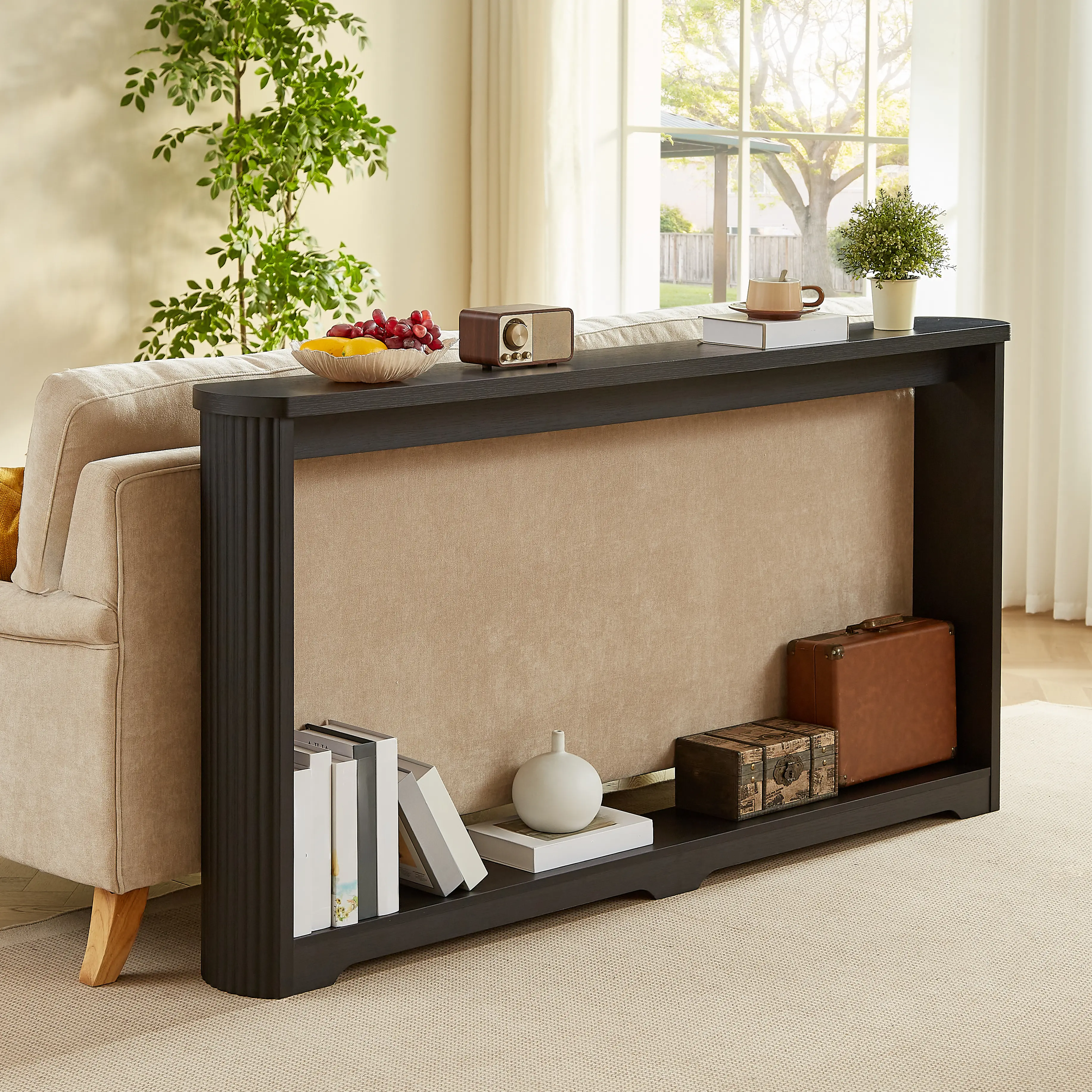 Aukfa 70.1" Narrow Console Table, Long Entryway Table & Behind Sofa Table for Hallway and Living Room,Black