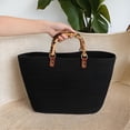 thumbnail image 2 of Bolso de mano tejido para mujer, organizador de bolsos de playa de verano, versátil, informal, con asas superiores Negro, 2 of 9