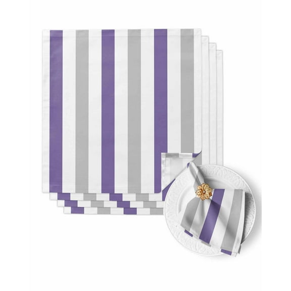 Cloth Napkins Modern Minimalist Purple Gray Stripe Washable Soft Kitchen Dinner Napkin Set of 4,Geometric Line Art Reusable Cocktail Napkins for Wedding Holiday Party Event,20x20In