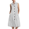 thumbnail image 2 of ClodeEU Women's Collared Sleeveless Button Down Linen Midi Dress,Casual Sundress with Pockets White,Women's Plus XL, 2 of 6