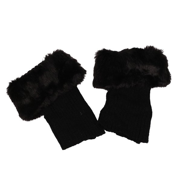 Guardurnaity Calentadores de piernas Tejido de ganchillo Faux Trim Flip Calcetines para invierno Cubierta de bota corta Fácil de combinar Medias Negro