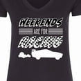 thumbnail image 4 of Inktastic Weekends Are for Racing Race Car Silhouette and Racing Flag Women's V-Neck T-Shirt, 4 of 5