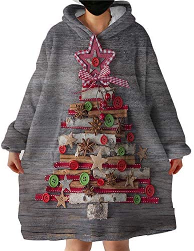 Christmas Blanket Hoodie Fleece Grey 
