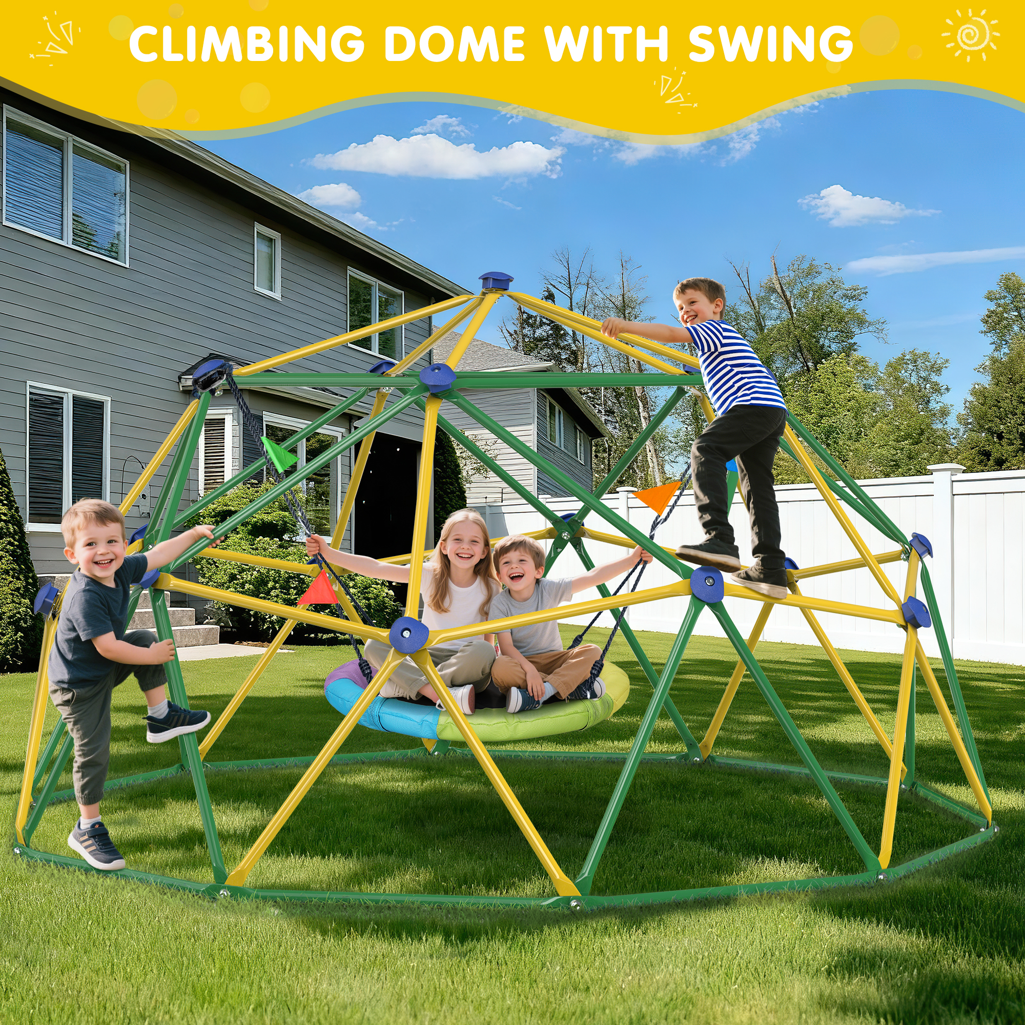 GIKPAL 10ft Climbing Dome with Hammock and Swing photo 2