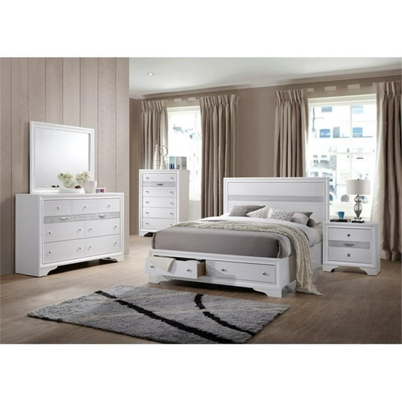 Atlin Designs 5-Piece Traditional Wood Bedroom Set with Dresser in White