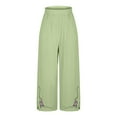 thumbnail image 5 of Women's Cotton Linen Printed Embroidered Wide-Leg Pants Elastic Waist Casual Palazzo Trousers with Pockets, 5 of 6