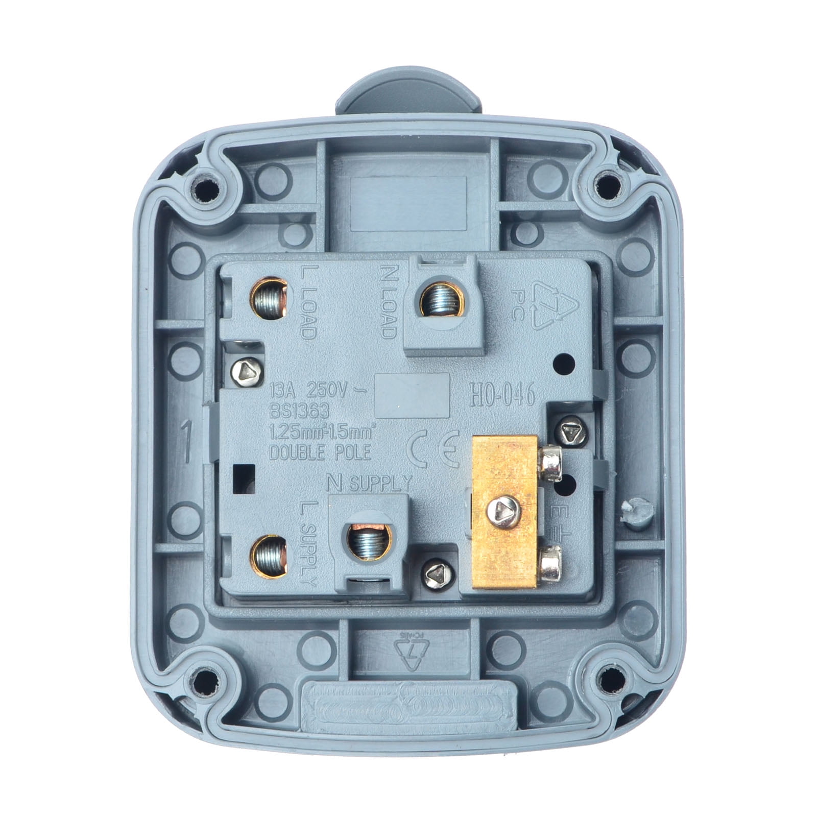 GREENCYCLE 3PC Weatherproof 125VAC 15A 1 Gang Switch Fused Protection Switched Unit Outdoor Use 4-Pole Junction Box with 20mm Cable Gland IP66 Rated