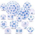 thumbnail image 1 of GFDYREE 15 Pieces Complete Polyhedral Game Dice Set D3-D100 Game Dice with a Leather Drawstring Storage Bag for Role Playing Table Games(White & Blue), 1 of 7