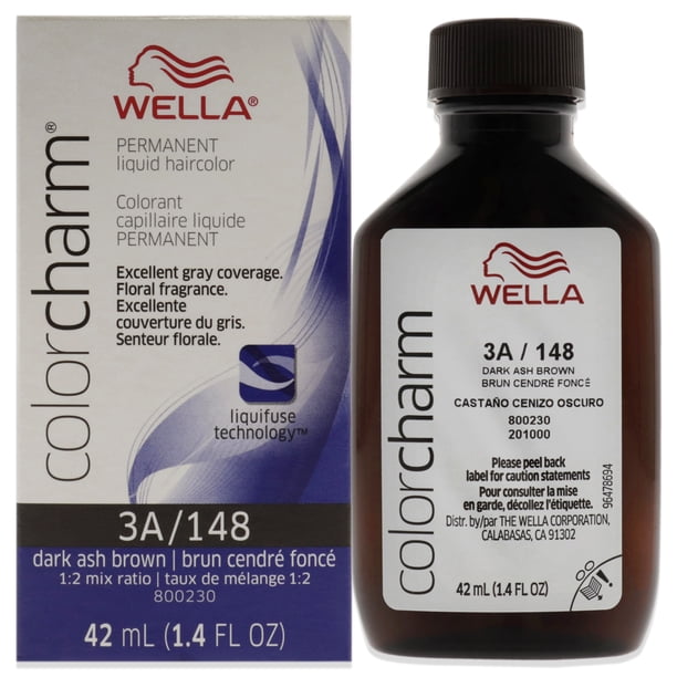 Tinte líquido permanente para cabello Wella Color Charm 148 3A Castaño ceniza oscuro para unisex Tinte para cabello 1.42 oz