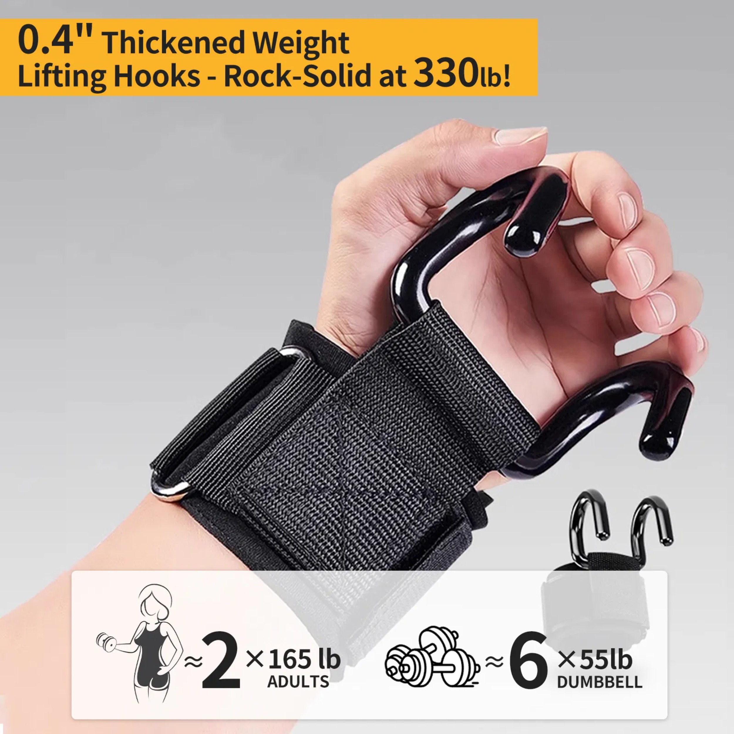 A Pair of Men and Women's Universal Weightlifting Hooks, Gym Weightlifting Wristband Hooks, Rust-proof and Durable, Adjustable in Size, Suitable for Gyms, Etc.