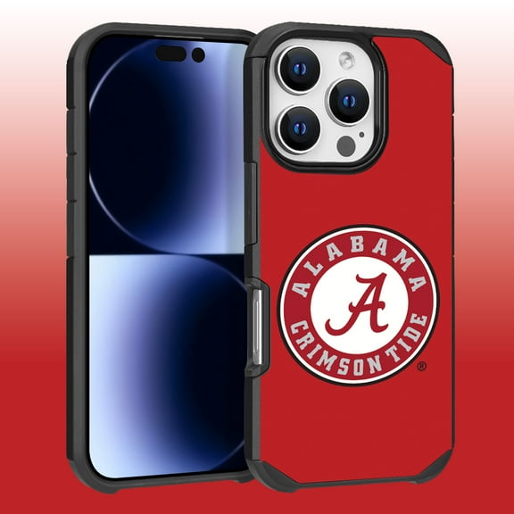 Apple iPhone 16 Pro (6.3) - Licensed NCAA University of Alabama Crimson Tide Logo on Red Textured Dual Layer Case