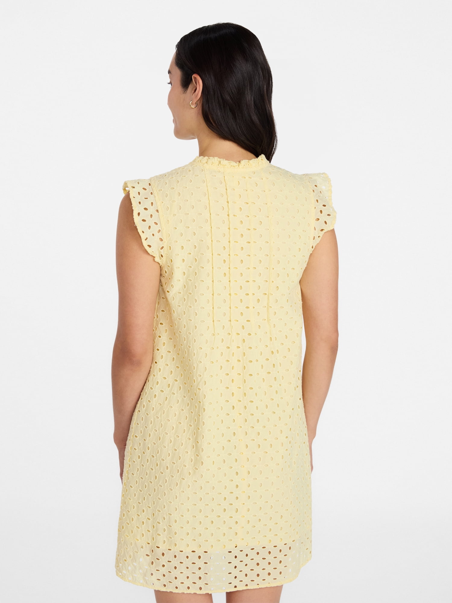 Time and Tru Women's Cotton Eyelet Mini Dress with Flutter Sleeves, Sizes XS-XXXL