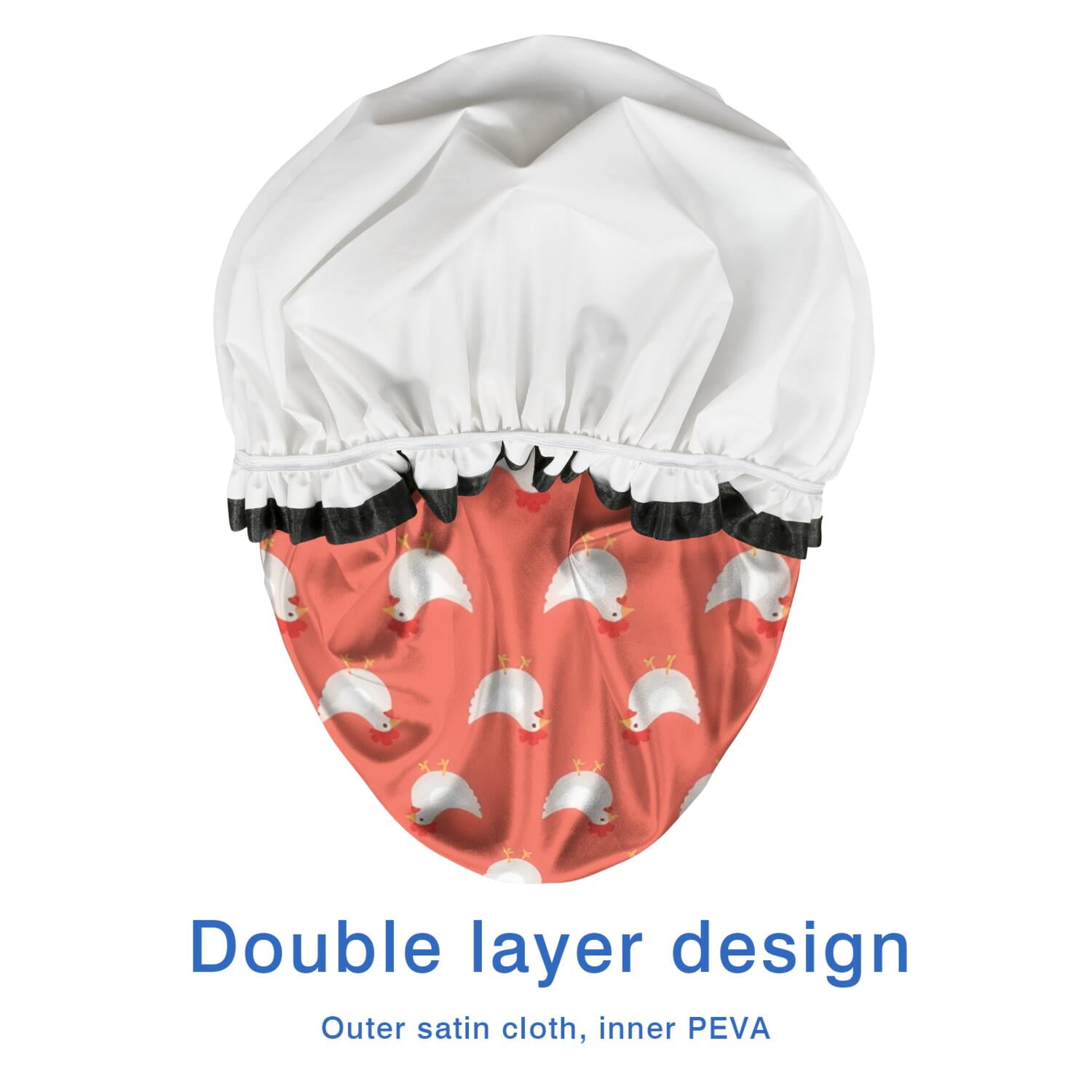 Shower Caps,Red Chicken Pattern Waterproof Shower Cap for Women 4 Pieces,Double Reusable Hair Cover for Shower PEVA Elastic Stretch Hem