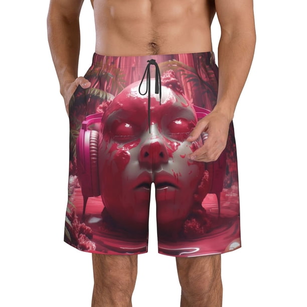 Fotbe Surreal Pink Headphones Trajes de Baño Estampados para Hombre, Shorts de Verano de Secado Rápido, Ropa de Playa, Bañadores-Small