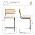 thumbnail image 4 of Zesthouse Rattan Bar Stools Set of 2, 26″ Linen Counter Height Chairs with Cane Back & Chrome Legs, Mid Century Cantilevered Design Barstools for Kitchen Island, Beige, 4 of 10