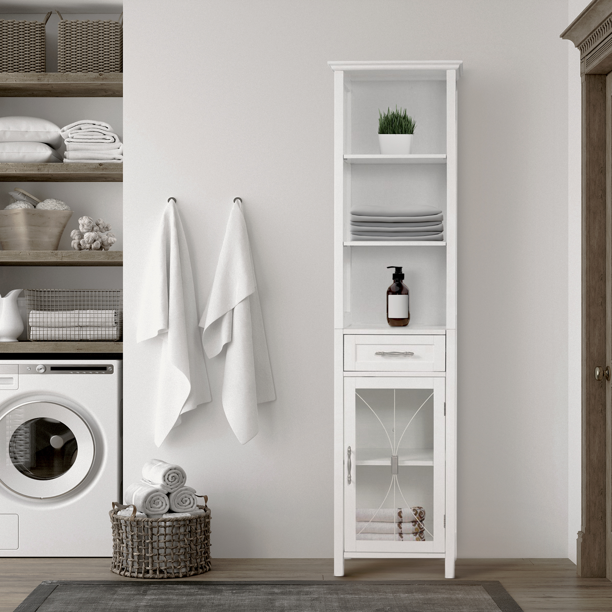 Teamson Home Delaney Wooden Linen Cabinet with Drawer and Open Shelves, White - image 2 of 6