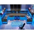 thumbnail image 5 of Reversible Gaming Desk with LED Lights & Power Strips, L-Shaped Computer Desk with Storage Shelves & Pegboard for Home Office, Dark Gray, 5 of 10