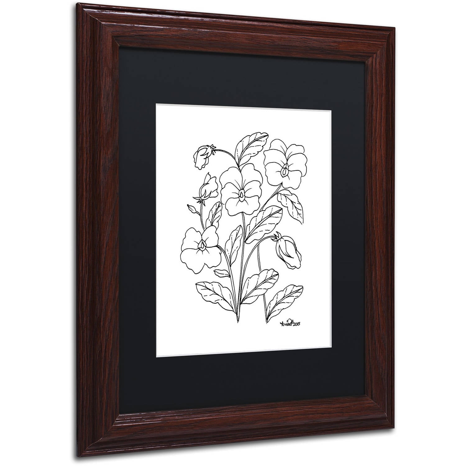 Trademark Fine Art "Simple Flower Doodle 3" Canvas Art by KCDoodleArt Black Matte, Wood Frame