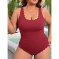 thumbnail image 4 of Asoul Plus Size Ribbed Swimsuit for Womens One Piece Scalloped Swimwear Tummy Control Bathing Suits, 4 of 7