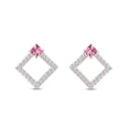 thumbnail image 2 of AFFY 1/3 Cttw Round Cut Natural White Diamond & Simulated Square Pink Tourmaline Geometric Stud Earrings In 14K Rose Gold Over Sterling Silver (0.33 Cttw, I-J Color), 2 of 2
