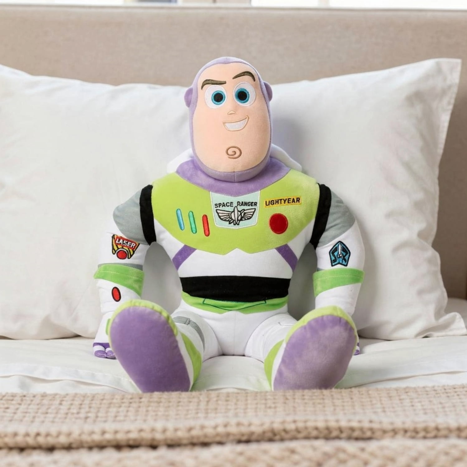 Toy Story Buzz Lightyear Kids Decorative Weighted Pillow Buddy, Polyester Velboa, Green & Purple, Disney