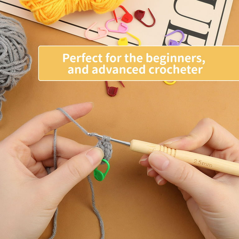 4mm Crochet Hook Wooden Handle Crochet Ergonomic Crochet with 10 PCS Stitch  M