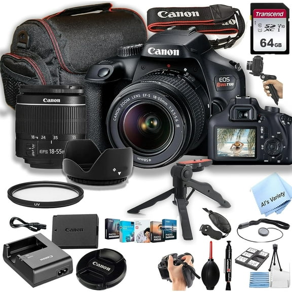Canon Rebel T100 / EOS 4000D DSLR Camera with EF-S 18-55mm Zoom Lens, 18MP, 64GB Memory and More